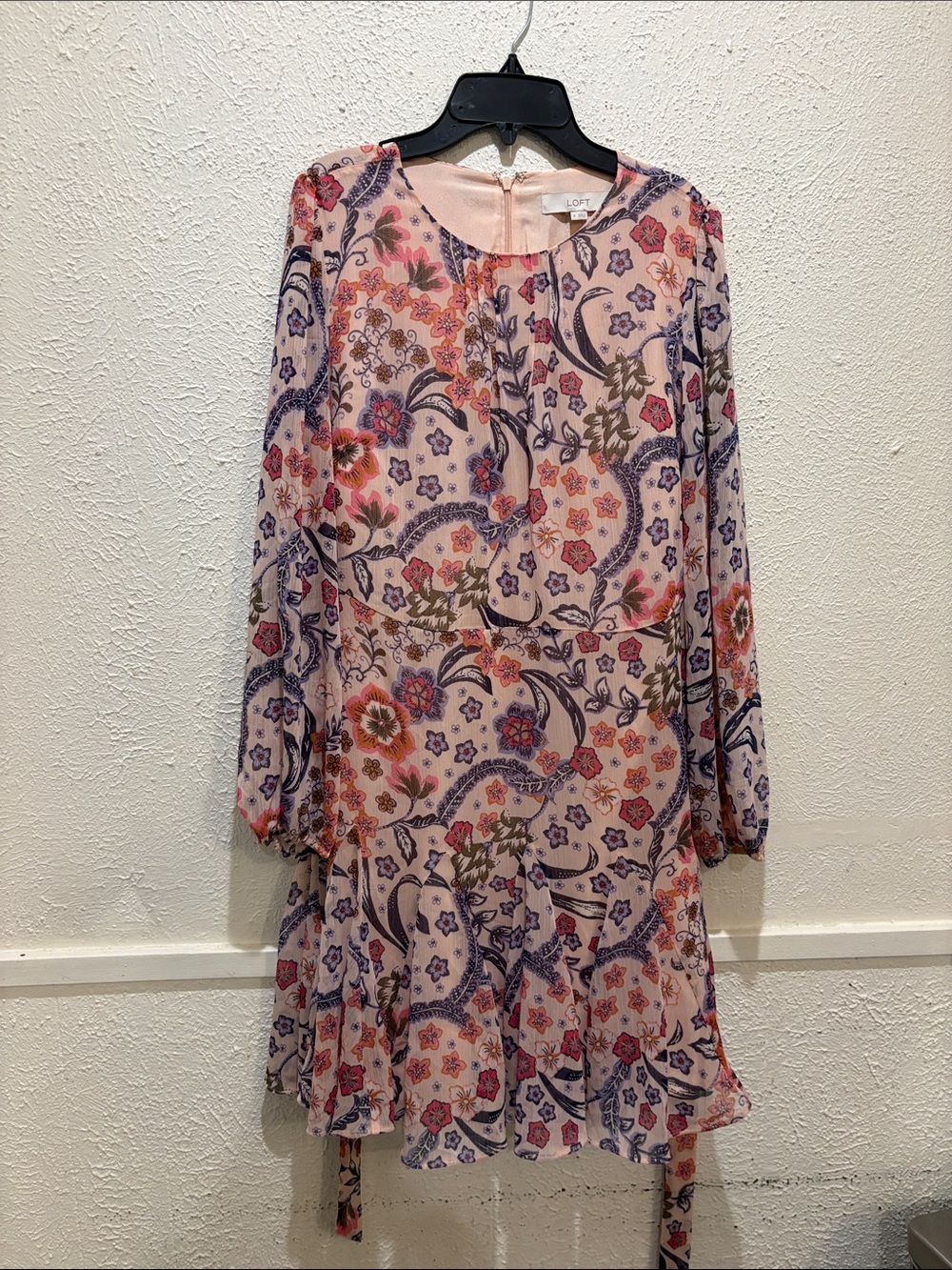 LOFT Floral Paisley Long Sleeve Tunic Dress - Blush Pink